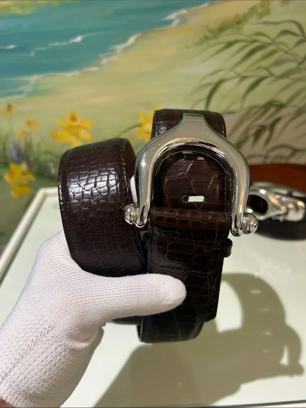 Set of 2 Brian Toohey Vintage Brown Leather Belts Polished Silver Buckles 🐊 🦎🪎